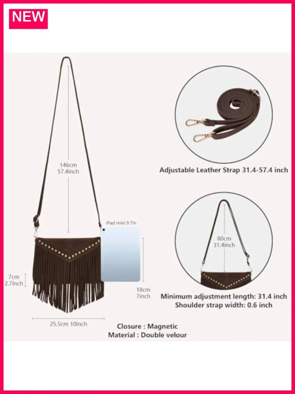 Small Fringe Western Crossbody Shoulder Suede Handbag